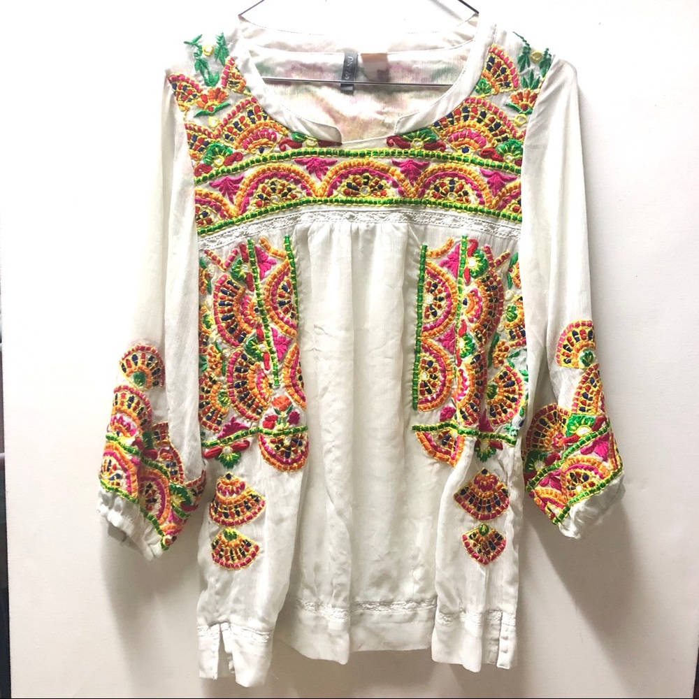 Embroidered bohemian Rayon top size small